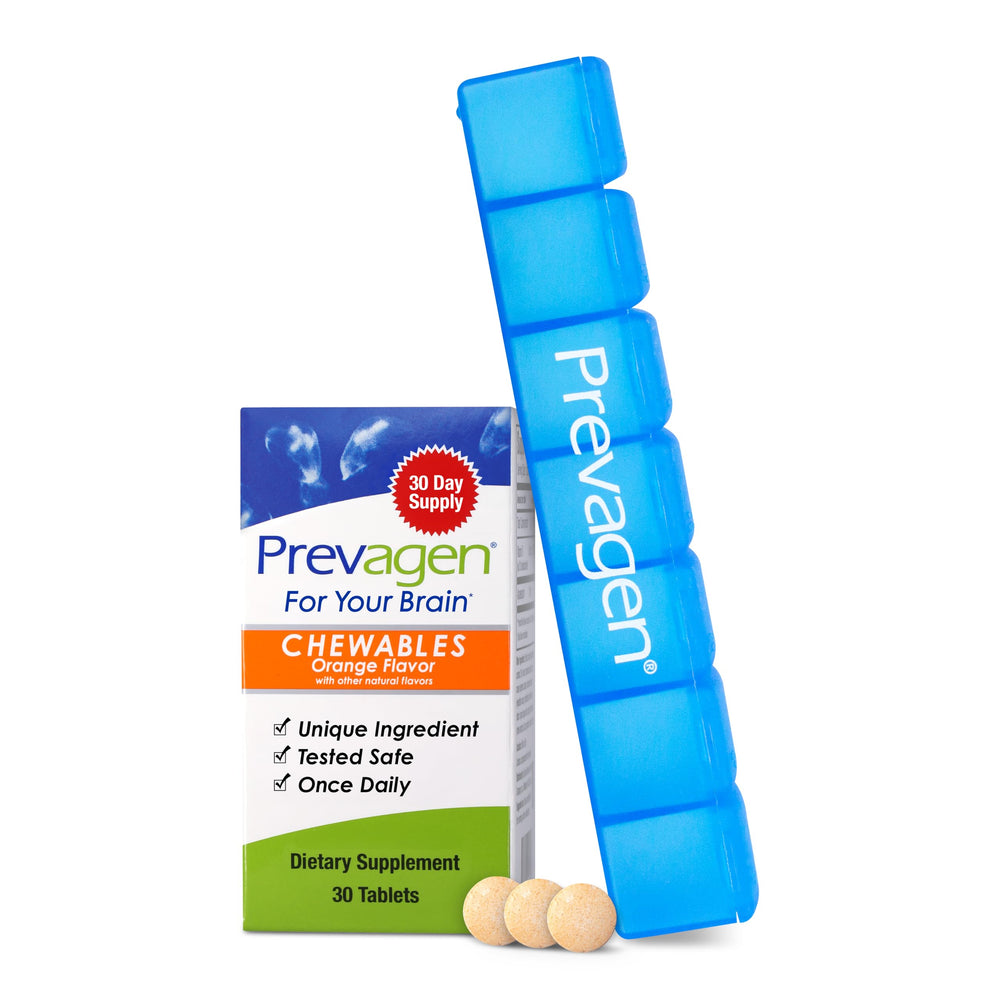 Prevagen frente del empaque mostrando sabor naranja y conveniencia diaria
