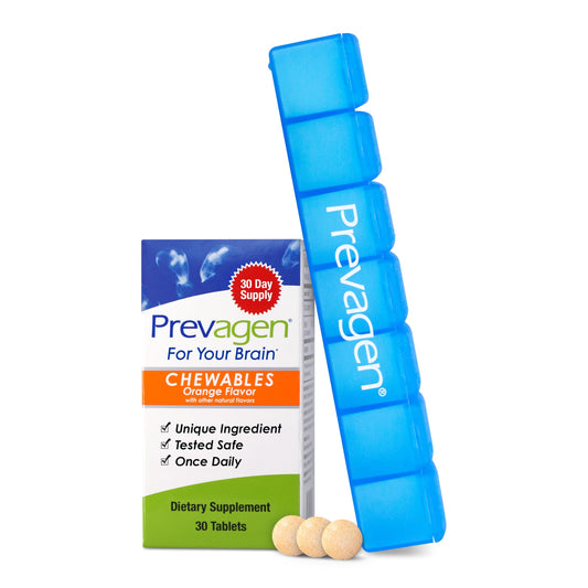 Prevagen frente del empaque mostrando sabor naranja y conveniencia diaria