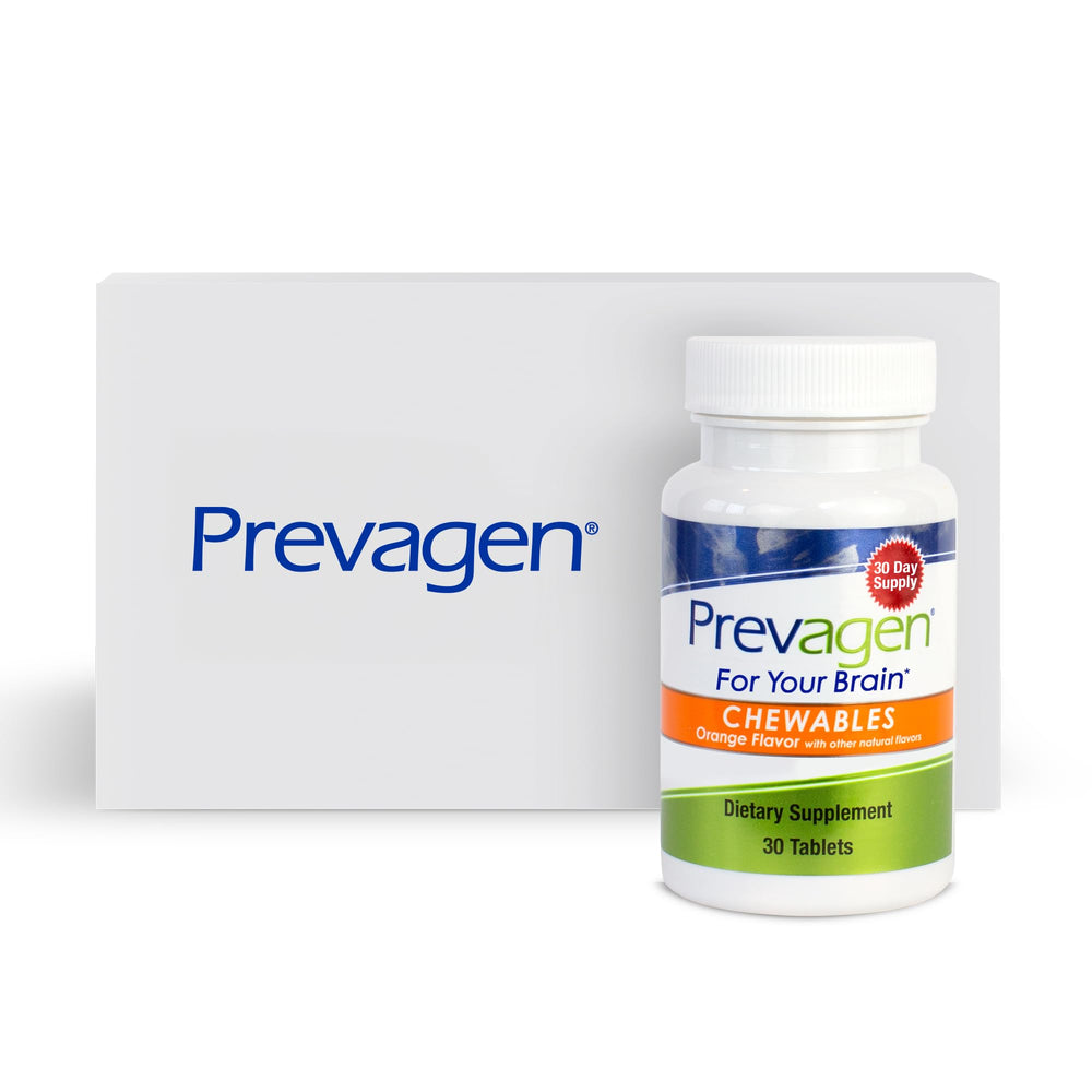 Prevagen vista frontal de la caja mostrando el diseño y facilidad de almacenamiento
