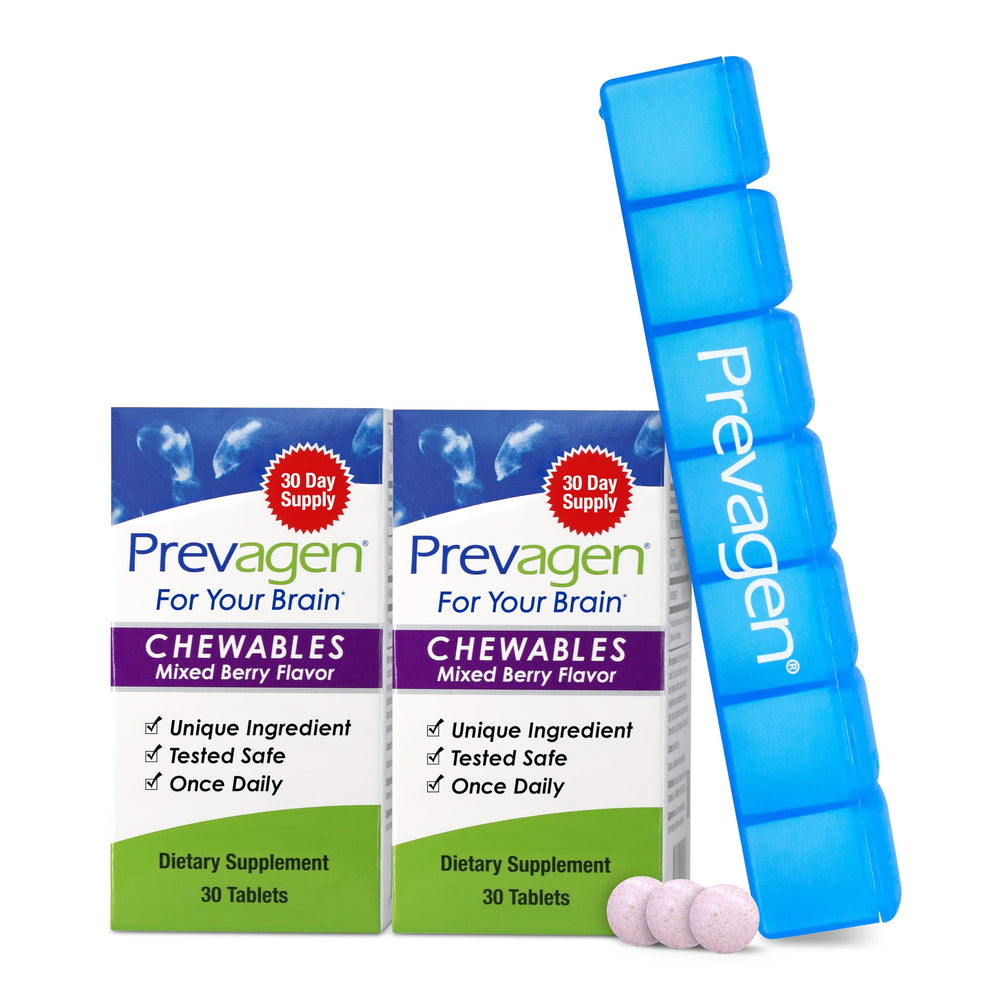 Prevagen envase frontal mostrando el diseño y el sabor frutos del bosque, facilita elección
