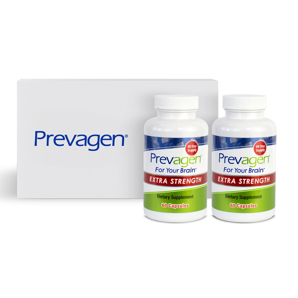 Prevagen frontal del pack mostrando caja y frascos, organización fácil