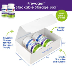 Prevagen caja abierta con tabletas visibles, almacenamiento seguro y ordenado