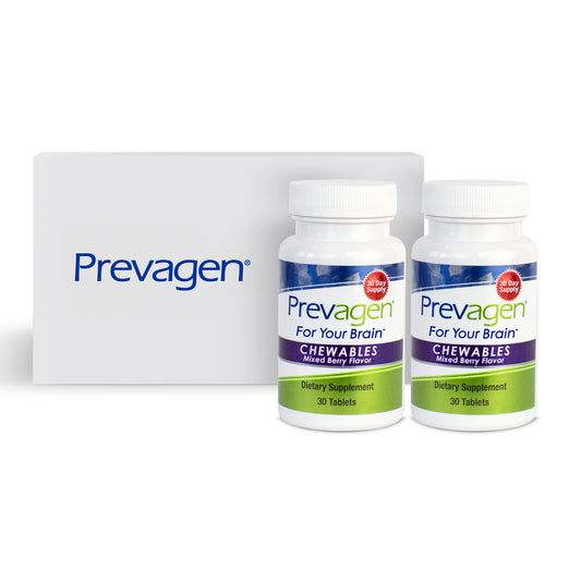 Prevagen masticables pack frente mostrando caja y marca, facilita el uso diario