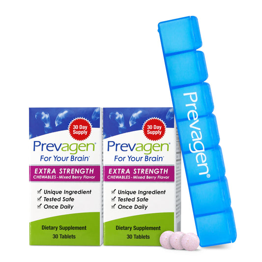 Prevagen envase frontal mostrando branding y beneficios visibles