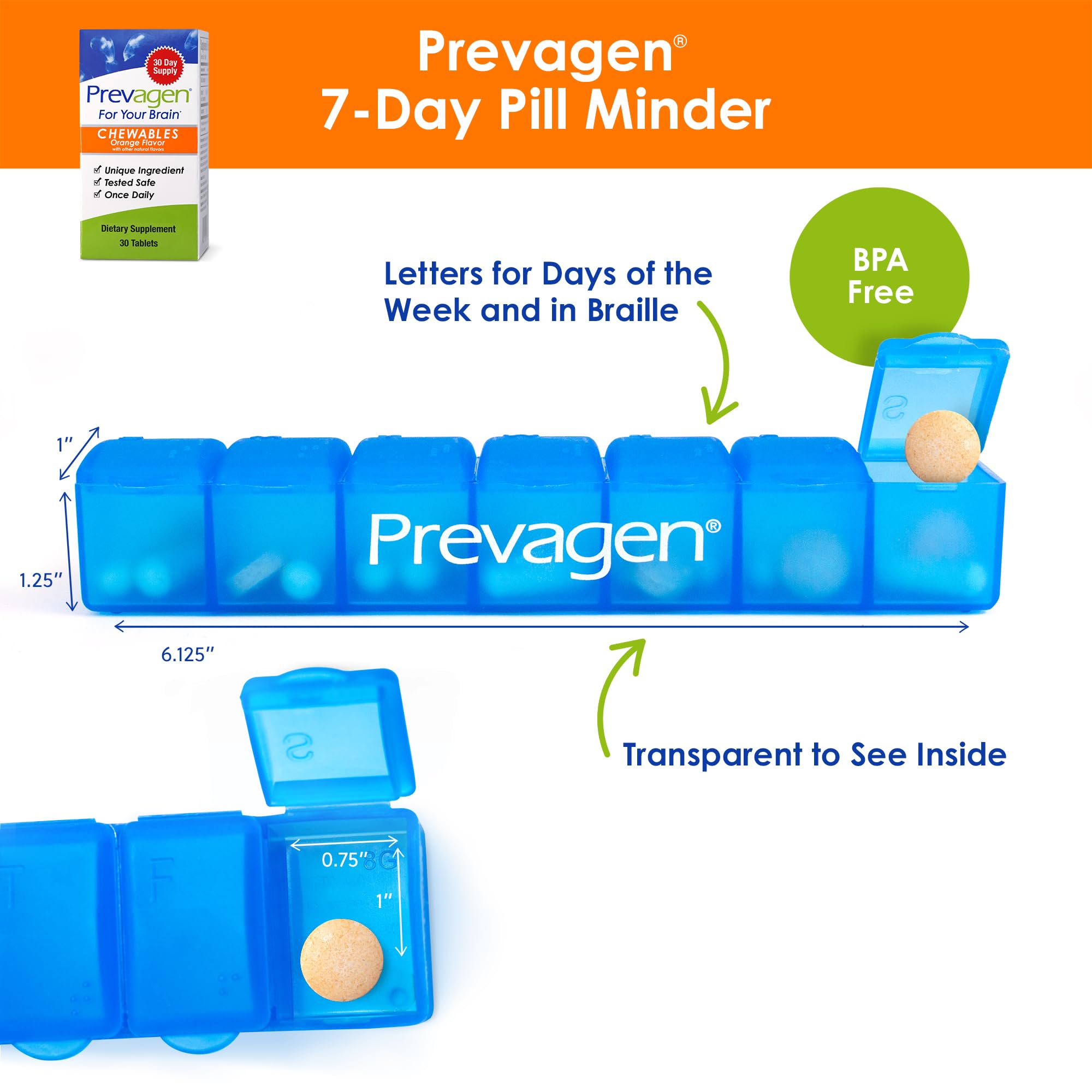 Prevagen tableta masticable textura visible para fácil consumo sin agua