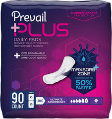 Prevail empaque frontal mostrando 90 unidades y beneficios de absorción