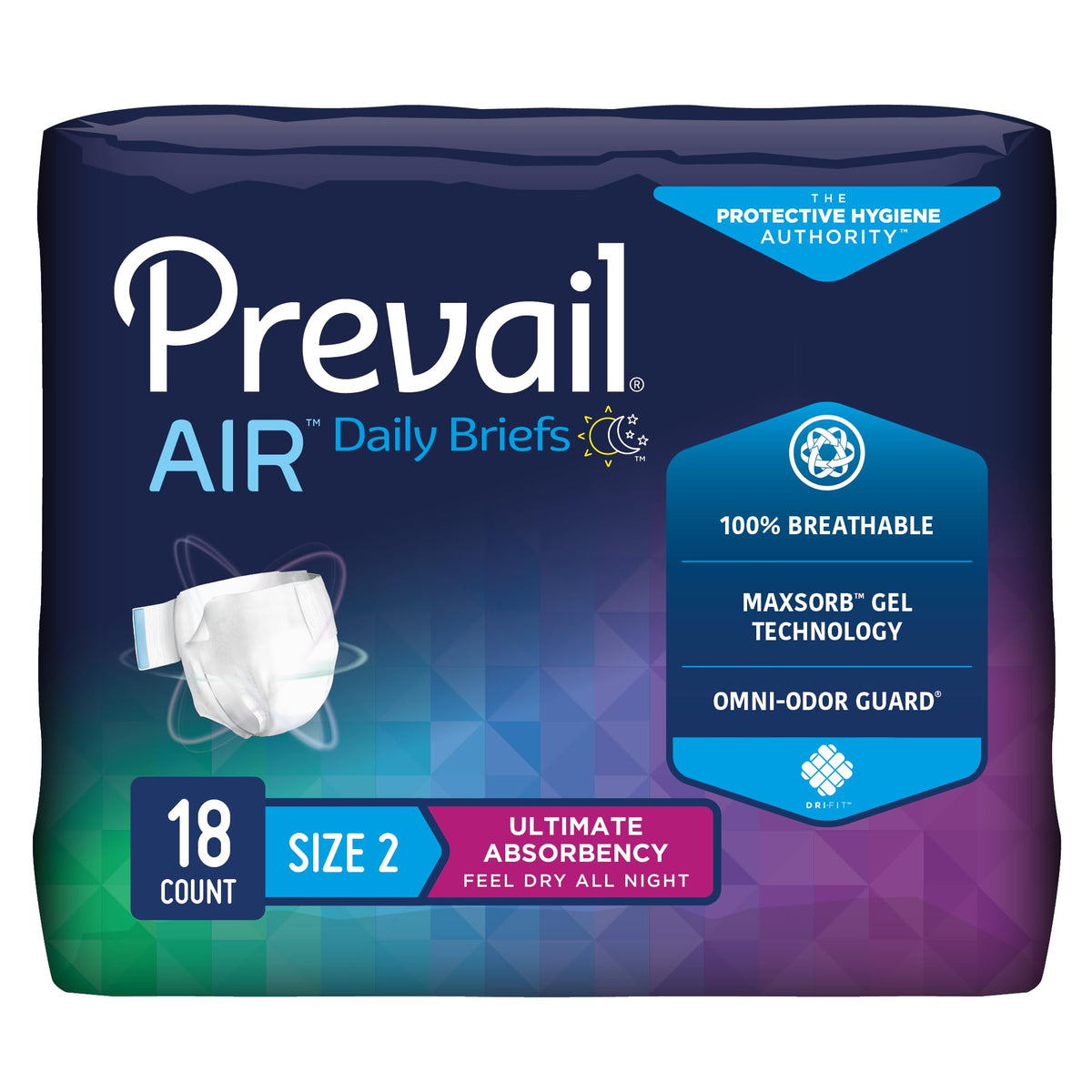 Prevail Breezers paquete frontal mostrando diseño y cantidad para almacenamiento confiable