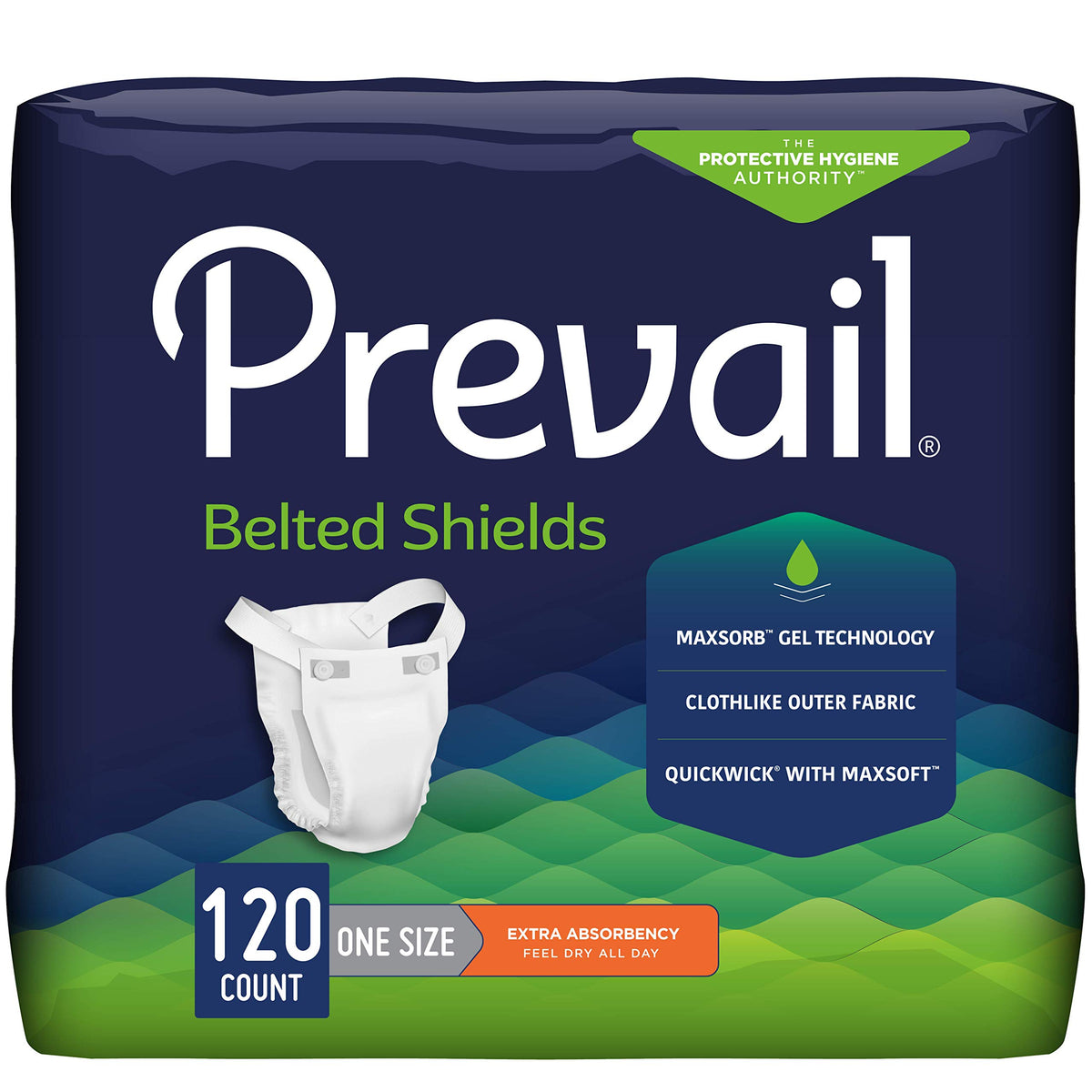 Prevail frente del paquete mostrando cantidad y marca para identificar producto