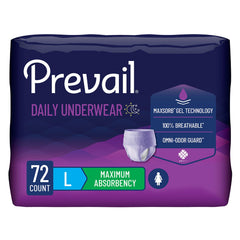 Prevail frontal del empaque mostrando 72 unidades y diseño discreto