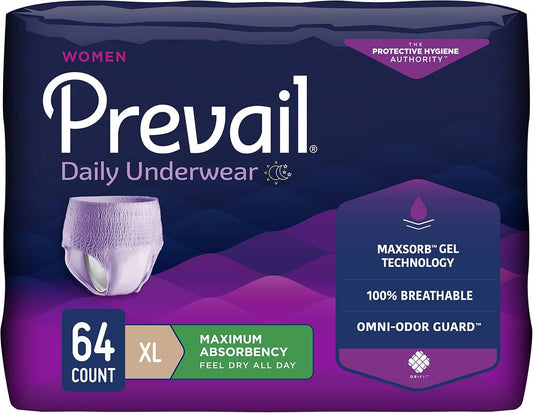Prevail frontal del paquete mostrando 64 unidades y discreción