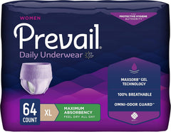 Prevail frontal del paquete mostrando 64 unidades y discreción