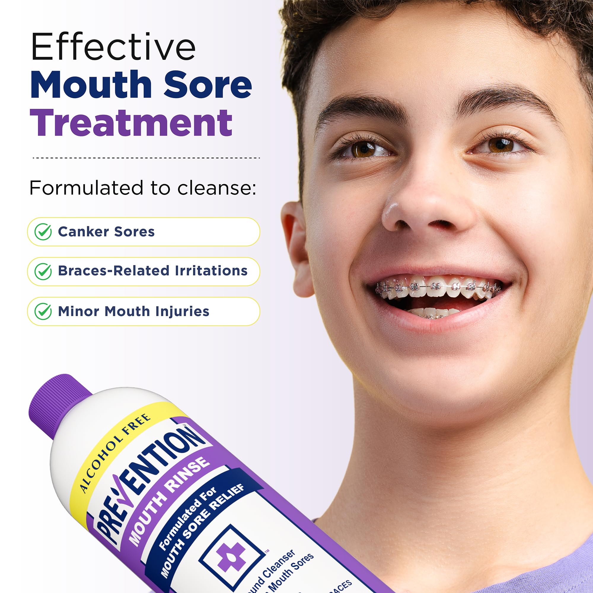 Persona enjuagando la boca con Prevention PHS Brands para alivio y frescura