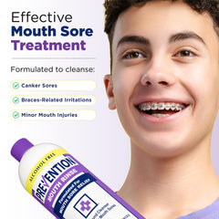 Persona enjuagando la boca con Prevention PHS Brands para alivio y frescura
