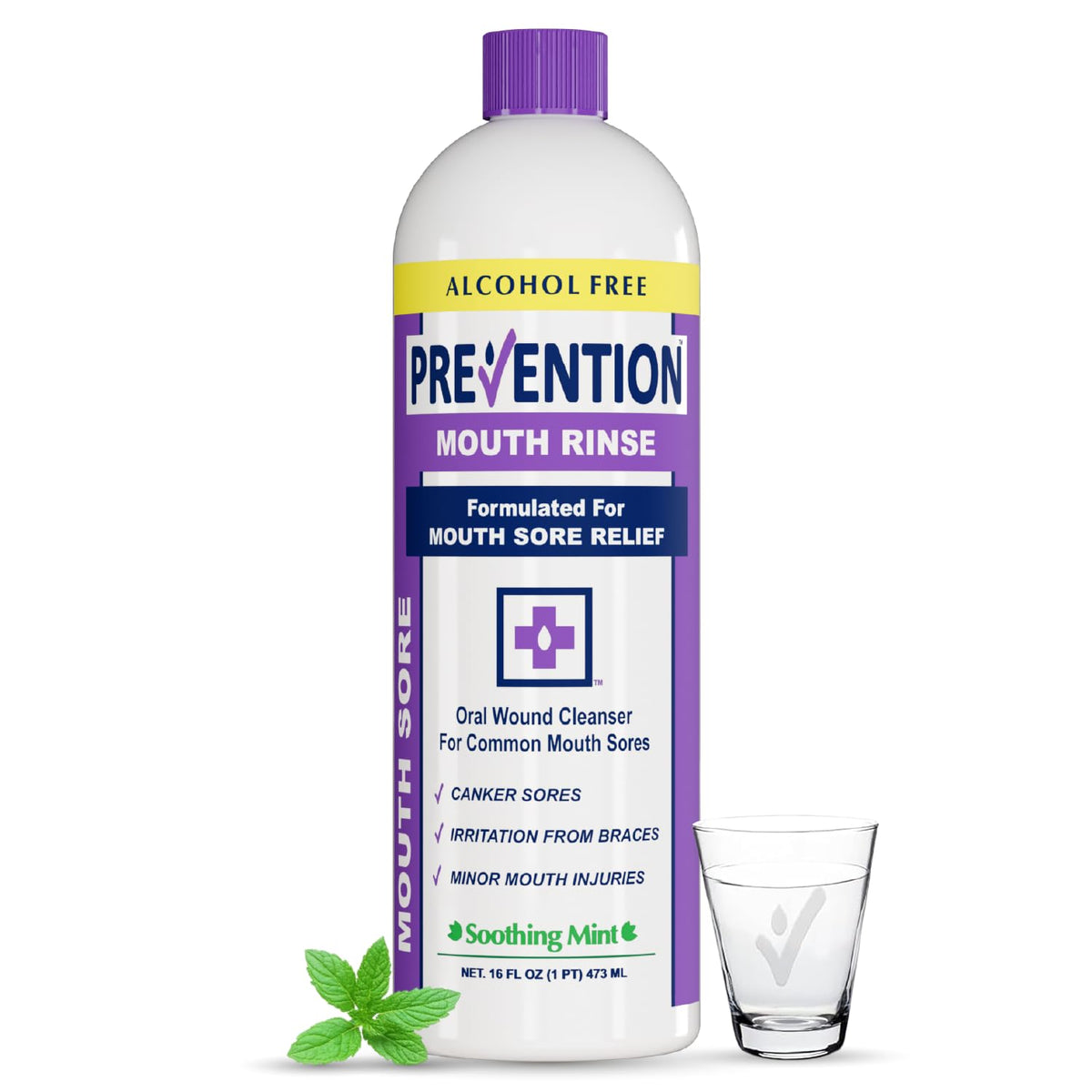 PHS Brands Prevention enjuague frontal botella 16 oz mostrando diseño y tamaño