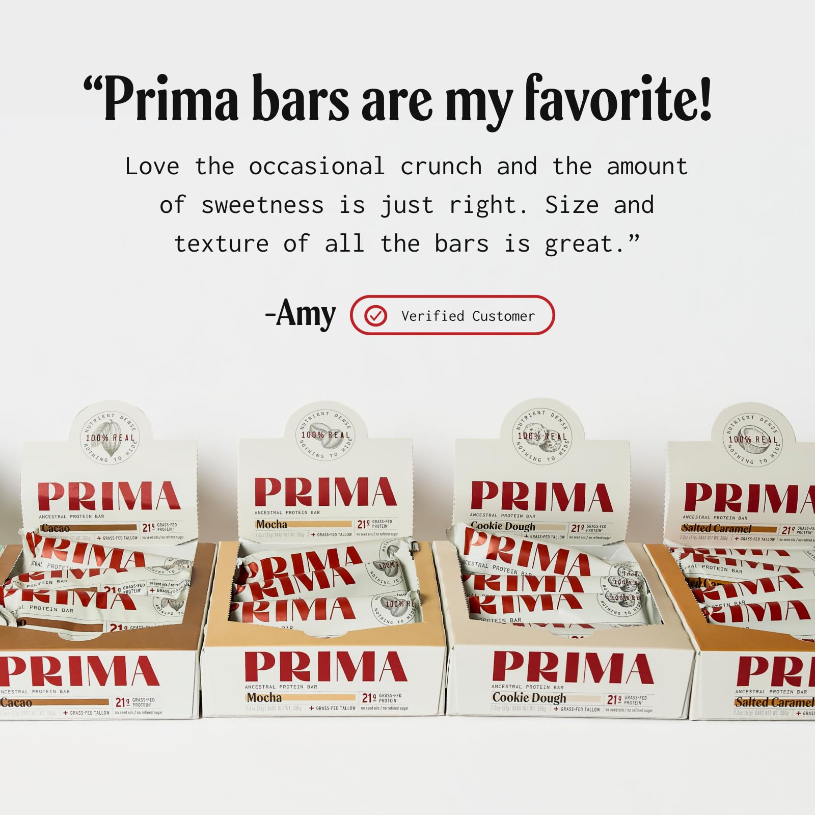 PRIMA Ancestral barra servida en mesa, snack proteico para estilo de vida activo