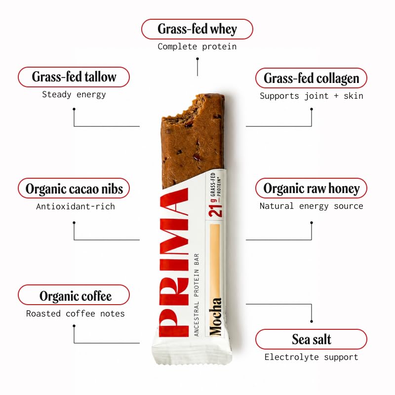 Prima Ancestral Protein Bar corte que revela textura masticable y cacao