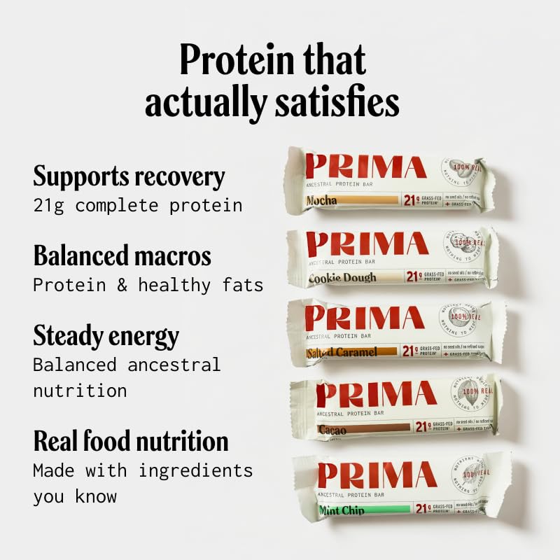 Etiqueta nutricional PRIMA Mint Chip mostrando 21g proteína por porción