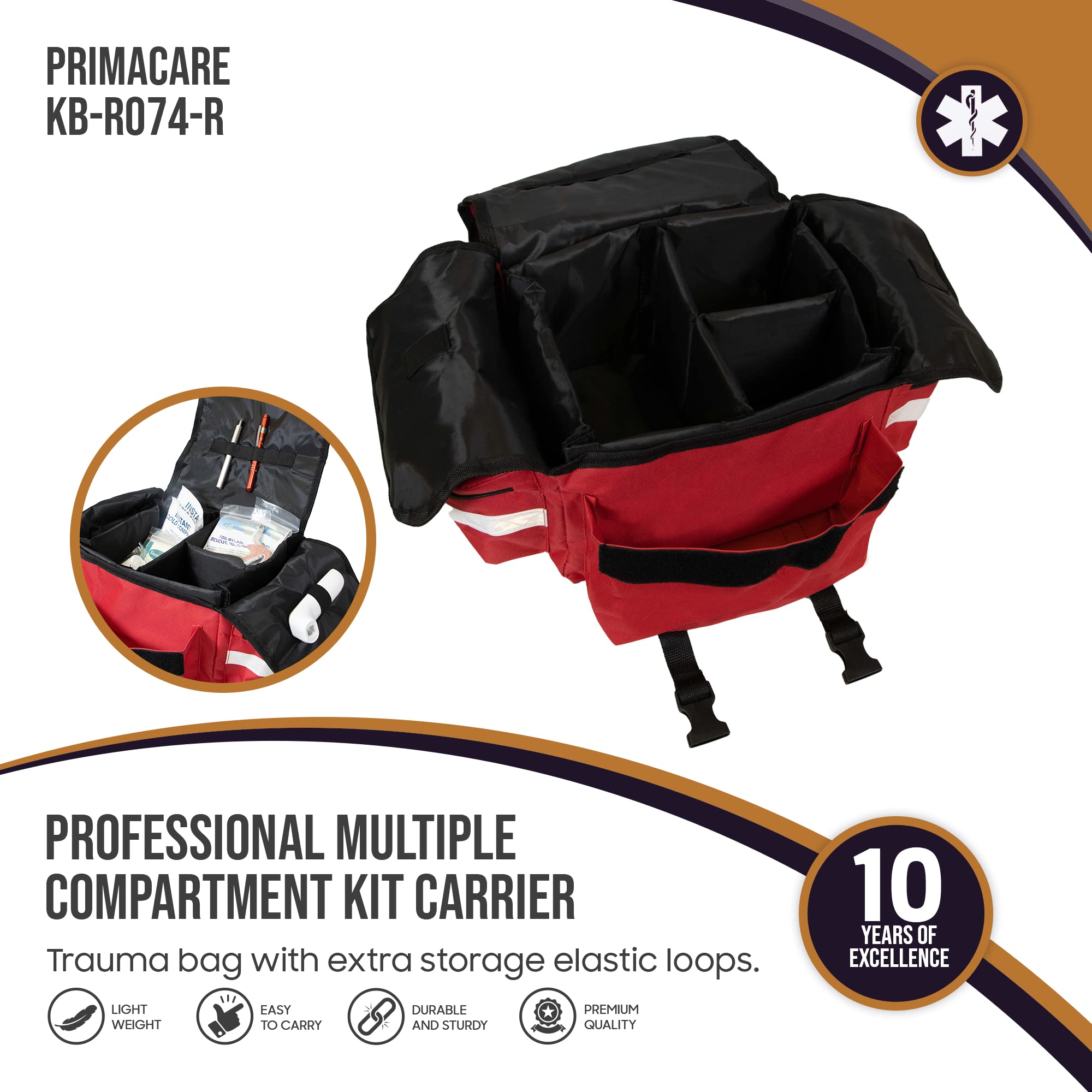 Primacare bolsa junto a objetos para comparar tamaño y capacidad portátil
