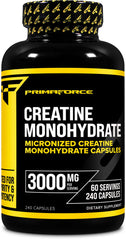 Primaforce Creatine Monohidrato cápsulas en botella, apoyo para entrenamientos sostenidos