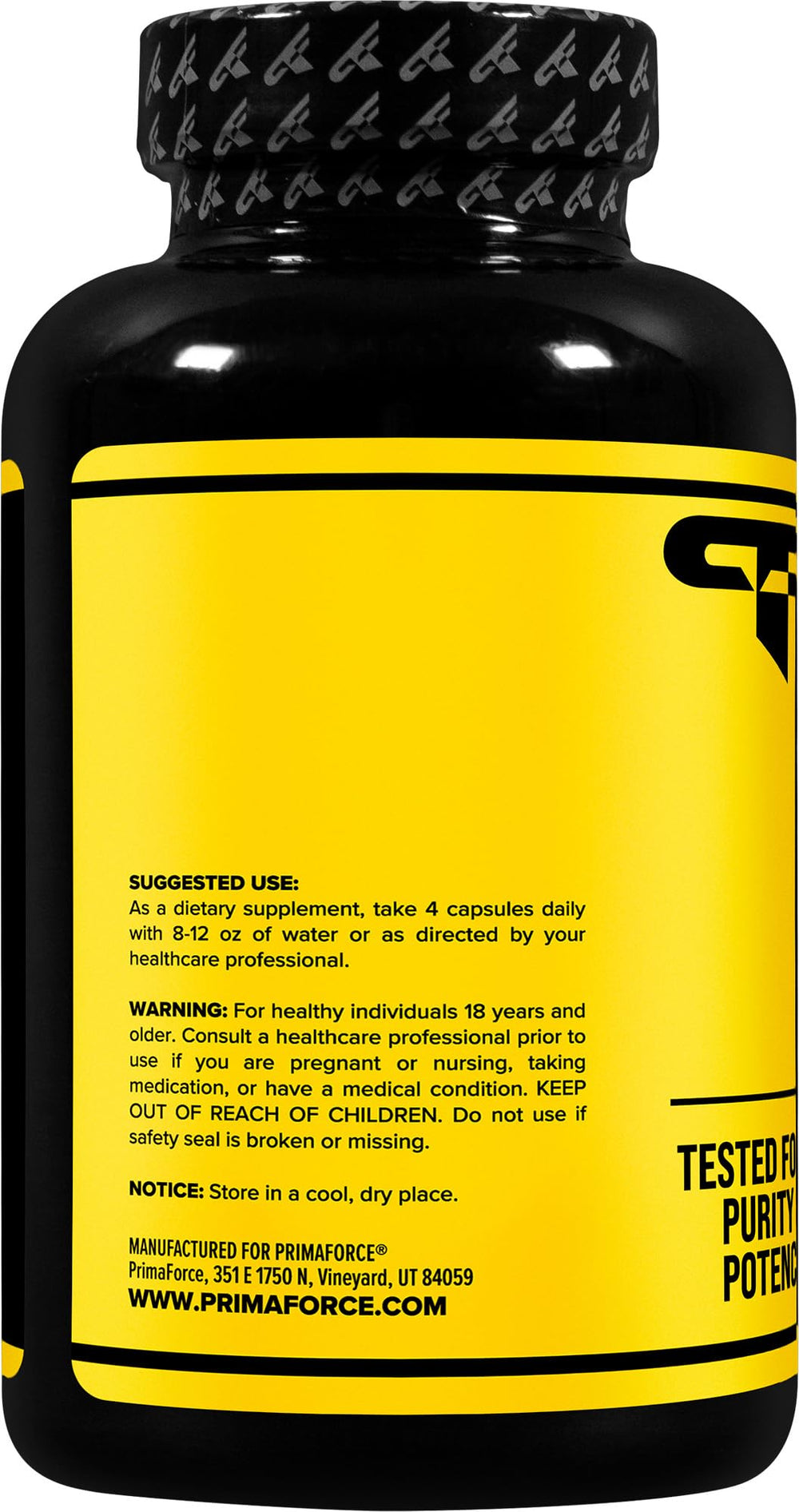 Primaforce Creatine Monohidrato cápsulas con etiqueta legible para verificar calidad y origen