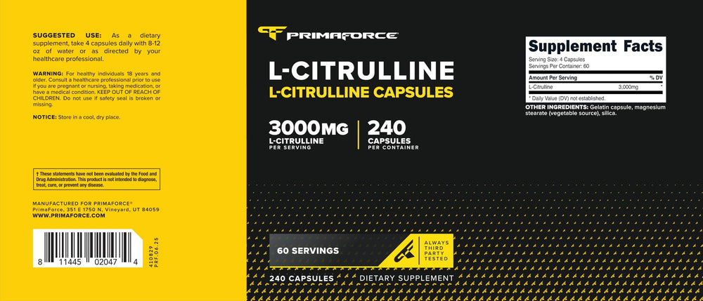 Primaforce etiqueta con lote y pruebas de laboratorio para confianza