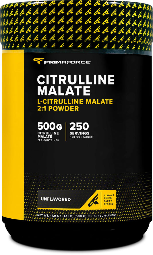PrimaForce frente del envase mostrando 500 g y etiqueta clara, confianza en pureza