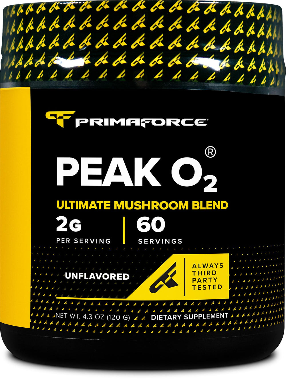 Primaforce Peak O2 frente del envase mostrando diseño y peso 120 g, claridad del producto