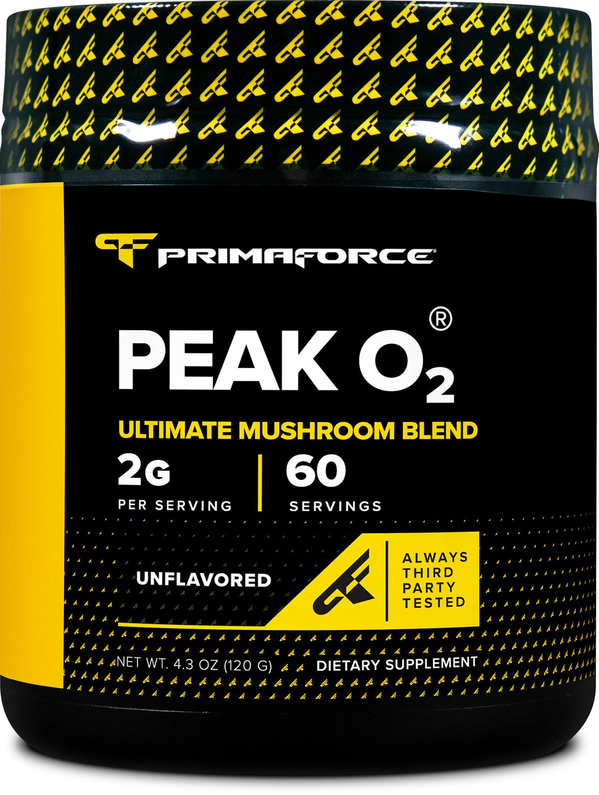 Primaforce Peak O2 frente del envase mostrando diseño y peso 120 g, claridad del producto