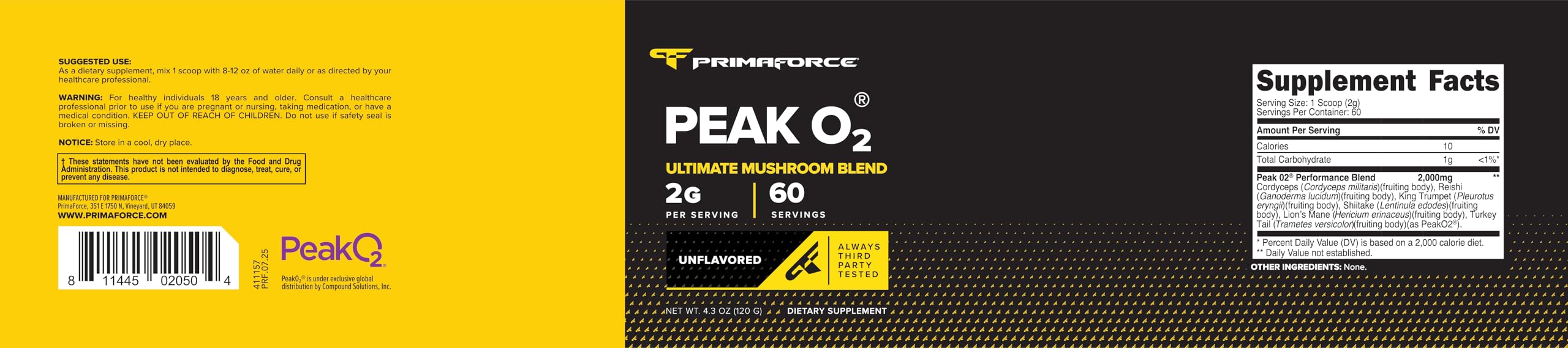 Envase de Primaforce Peak O2 junto a una cucharilla para comparar tamaño y porciones