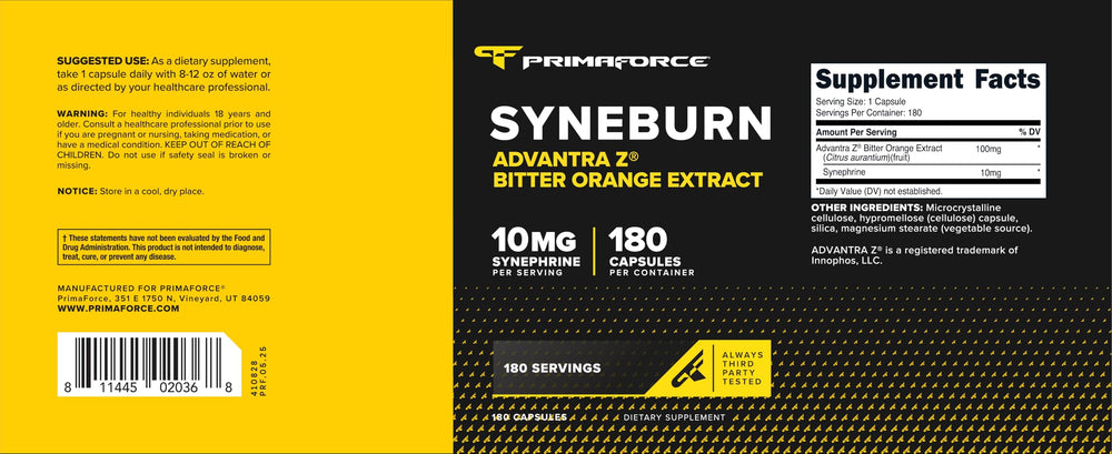 Primaforce Syneburn junto a material de entrenamiento sugiere soporte en rutina activa