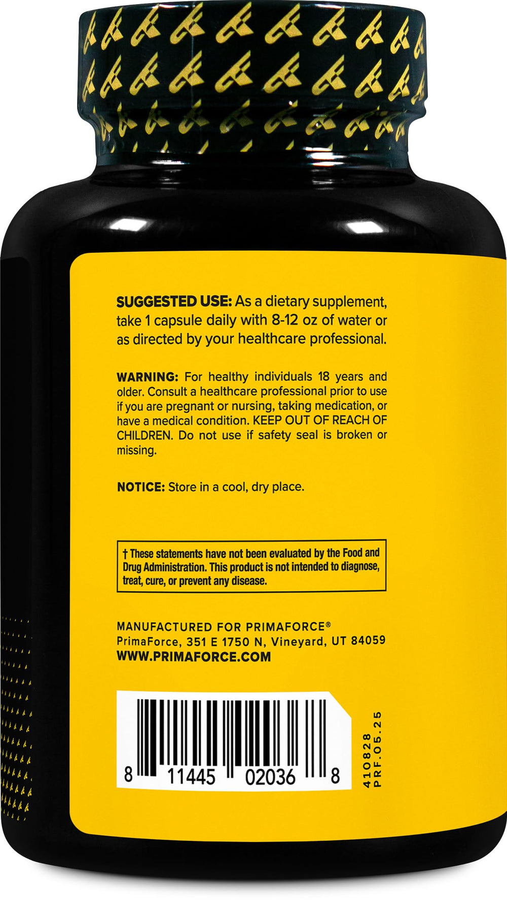 Primaforce Syneburn etiqueta con ingredientes y dosis facil lectura y transparencia