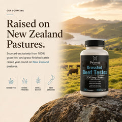 Primal Being ganado en pastura de Nueva Zelanda destacando origen grass-fed
