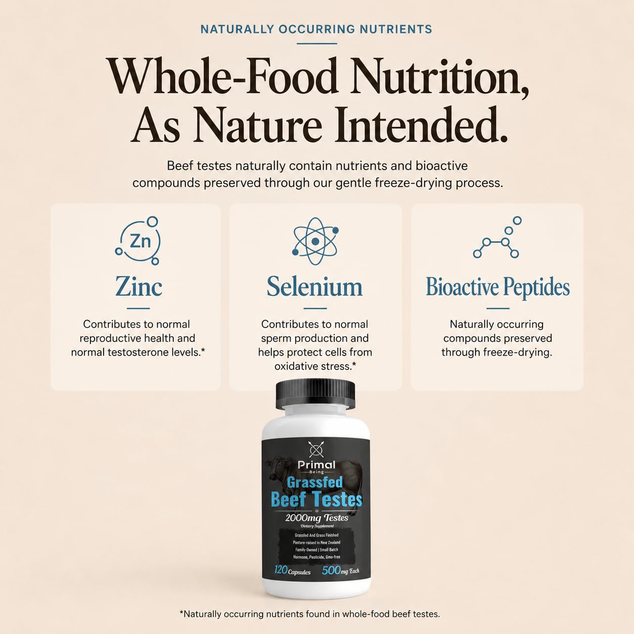 Primal Being etiqueta con información nutricional y certificados visibles
