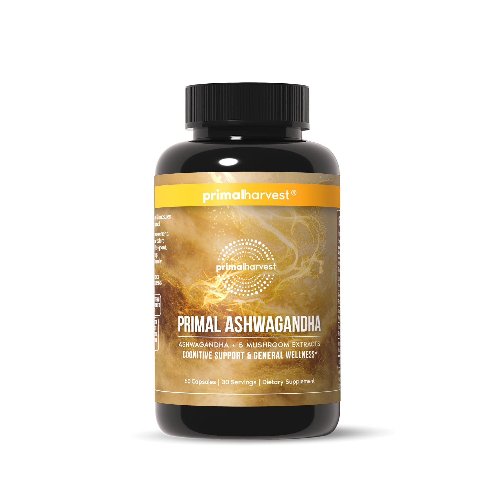Primal Harvest frasco frontal mostrando etiqueta y beneficios visibles