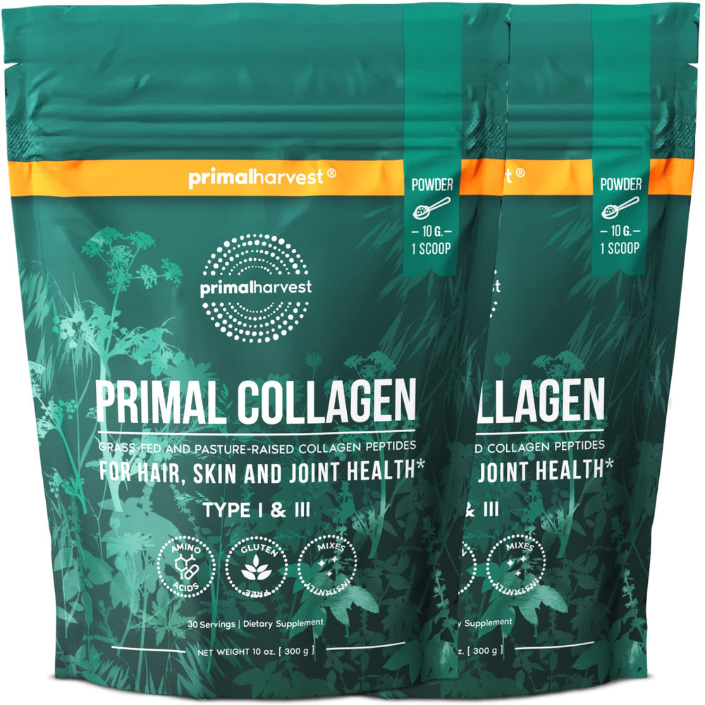 Primal Harvest envase frontal mostrando la marca y beneficios