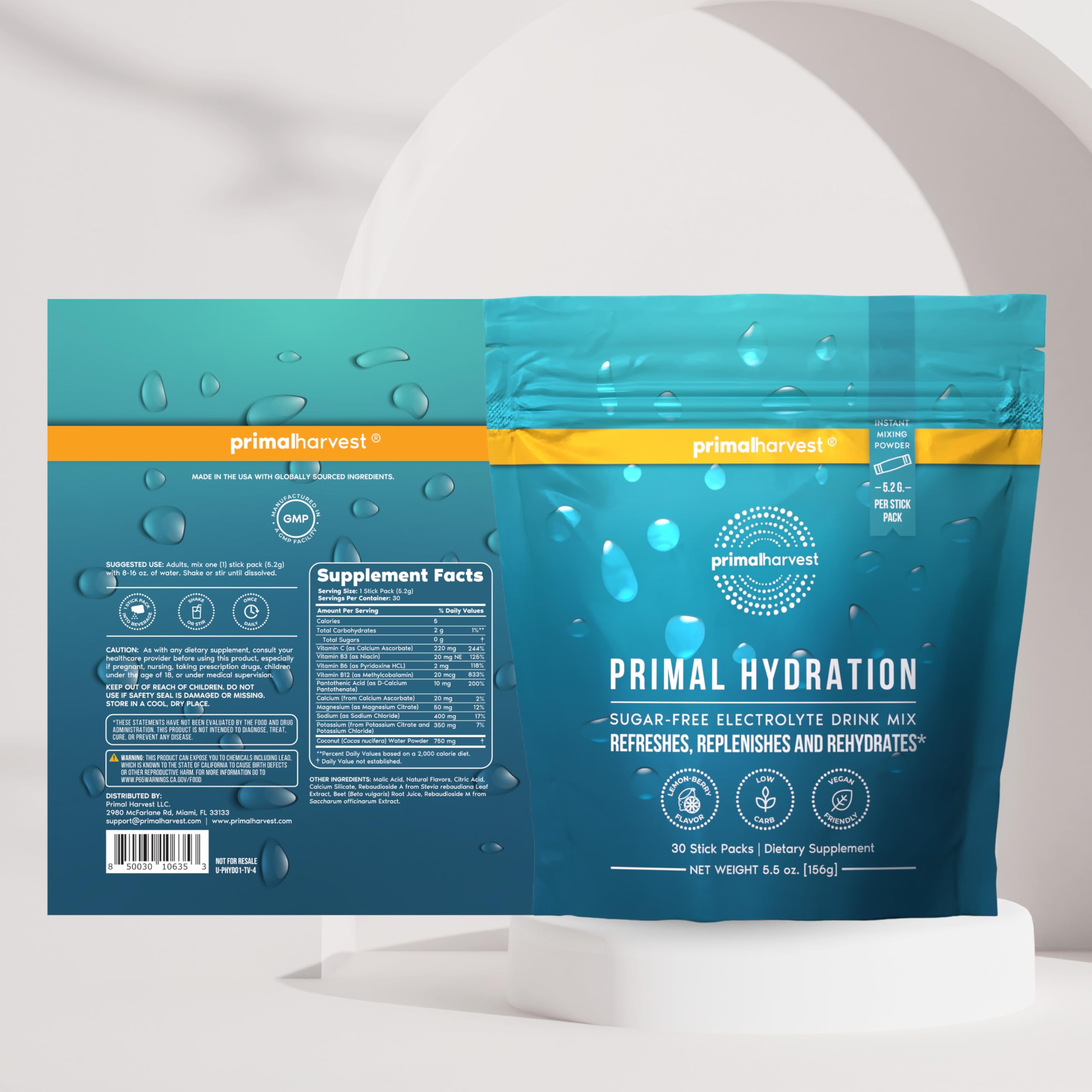 Primal Harvest comparación de tamaño del sobre junto a moneda, formato portátil
