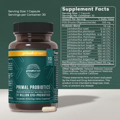 Primal Harvest etiqueta detallada con ingredientes y ventaja de transparencia