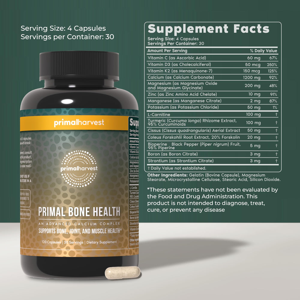 Etiqueta de Primal Harvest con lista de ingredientes y vitaminas para selección informada