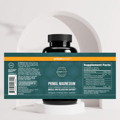 Primal Harvest etiqueta con listado de magnesio y zinc, beneficio transparencia de ingredientes