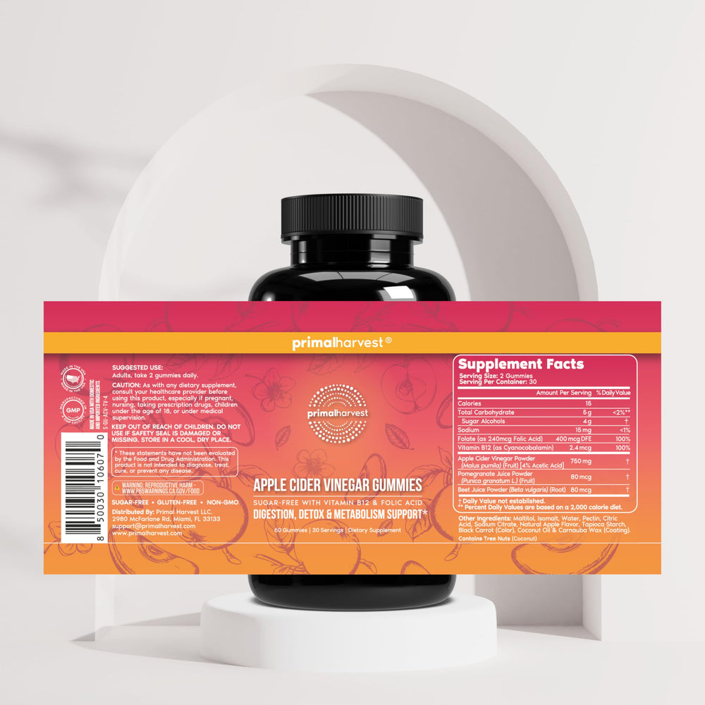 Etiqueta nutricional Primal Harvest en acercamiento mostrando ingredientes y pureza
