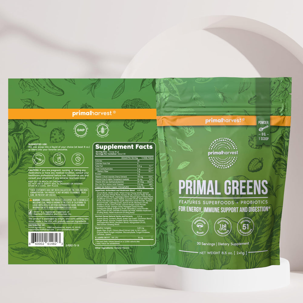 Primal Harvest etiqueta nutricional legible, transparencia en ingredientes