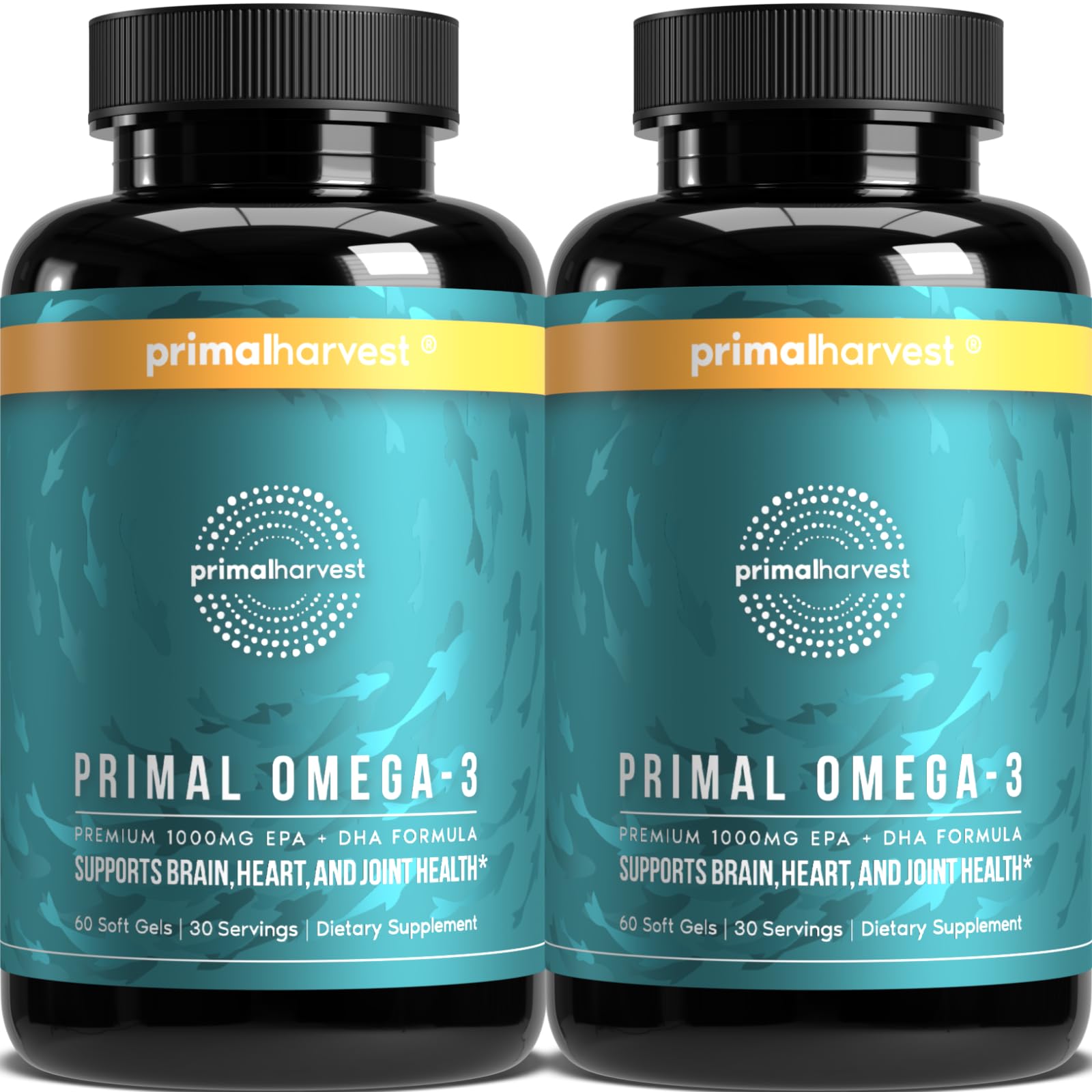 Primal Harvest vista frontal del frasco que muestra envase y beneficios claros