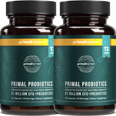 Primal Harvest frasco frontal mostrando el diseño y beneficio de pureza
