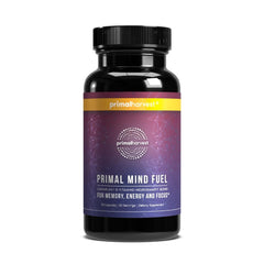 Primal Harvest frasco frontal mostrando diseño y tamaño, confianza en el producto