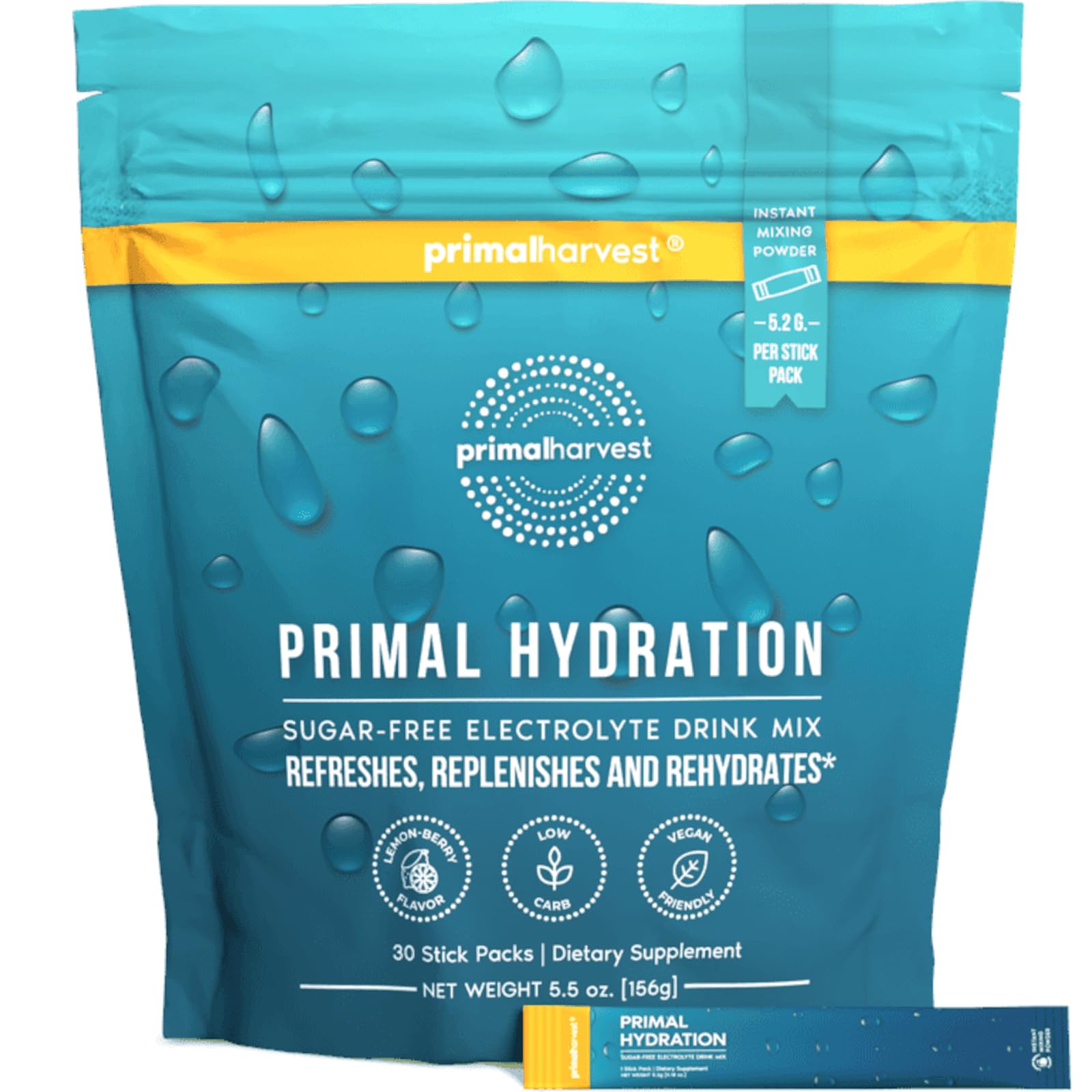 Primal Harvest paquete frontal mostrando diseño y cantidad, práctico para llevar