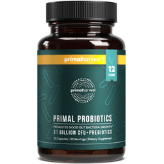 Primal Harvest envase frontal mostrando etiqueta clara y ventajas veganas