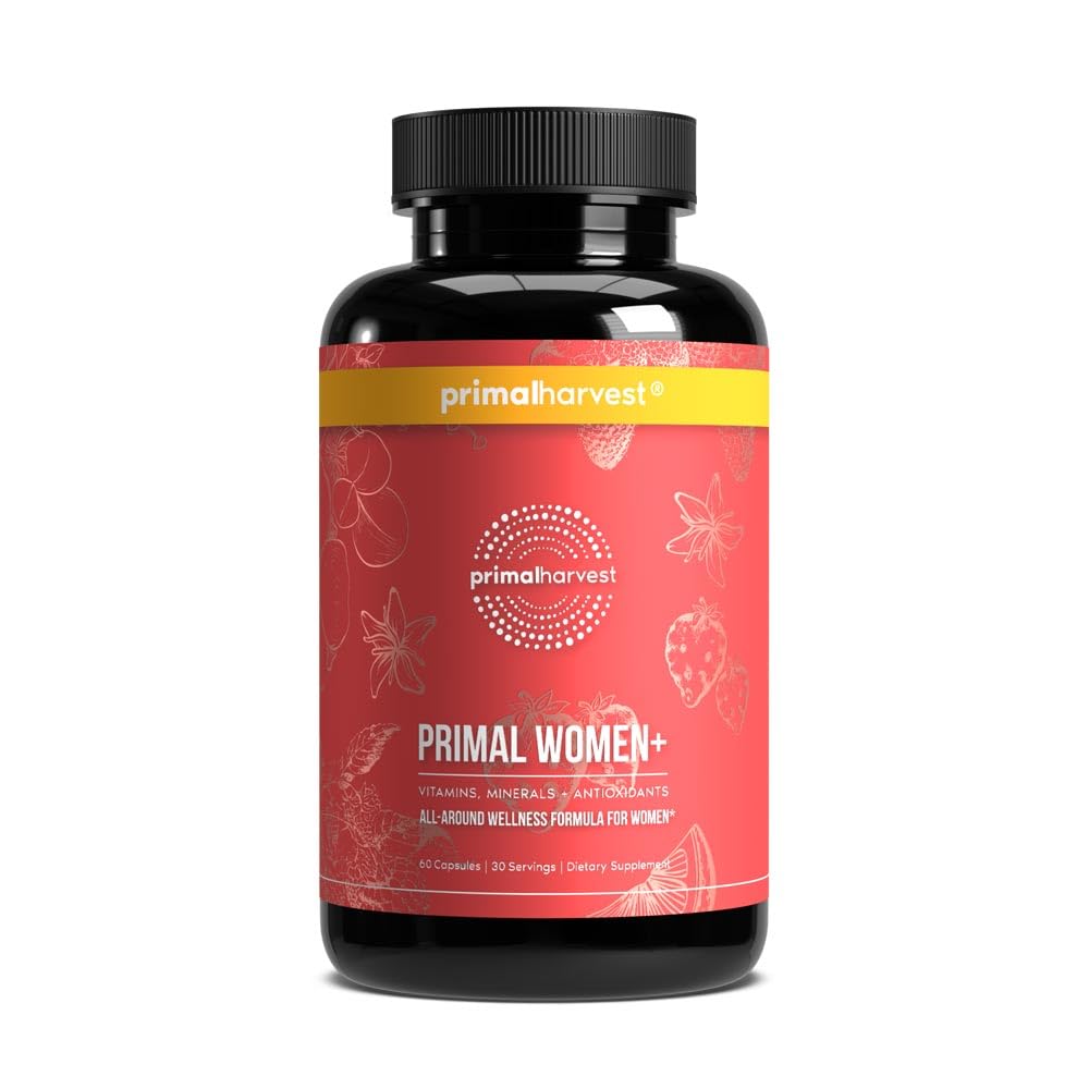 Primal Harvest Women+ vista frontal del envase, transmite confianza