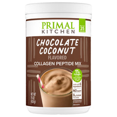 Primal Kitchen bote frontal mostrando colágeno chocolate coco y ventaja sin lácteos