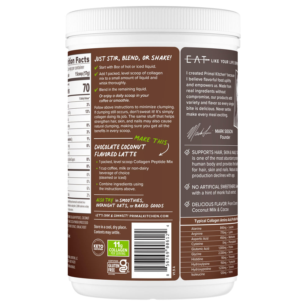 Primal Kitchen ingredientes: cacao orgánico y polvo de coco para sabor auténtico