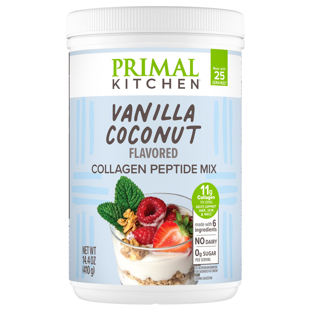Primal Kitchen frasco frontal mostrando la marca y la etiqueta beneficiosa